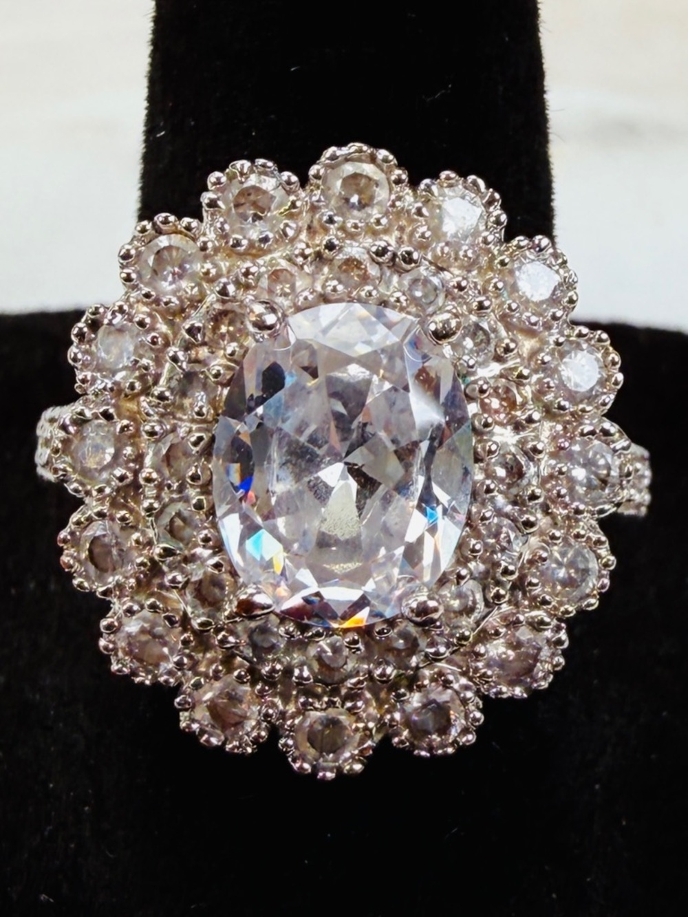 Beautiful silvertone bling statement, ring size 9 3/4
